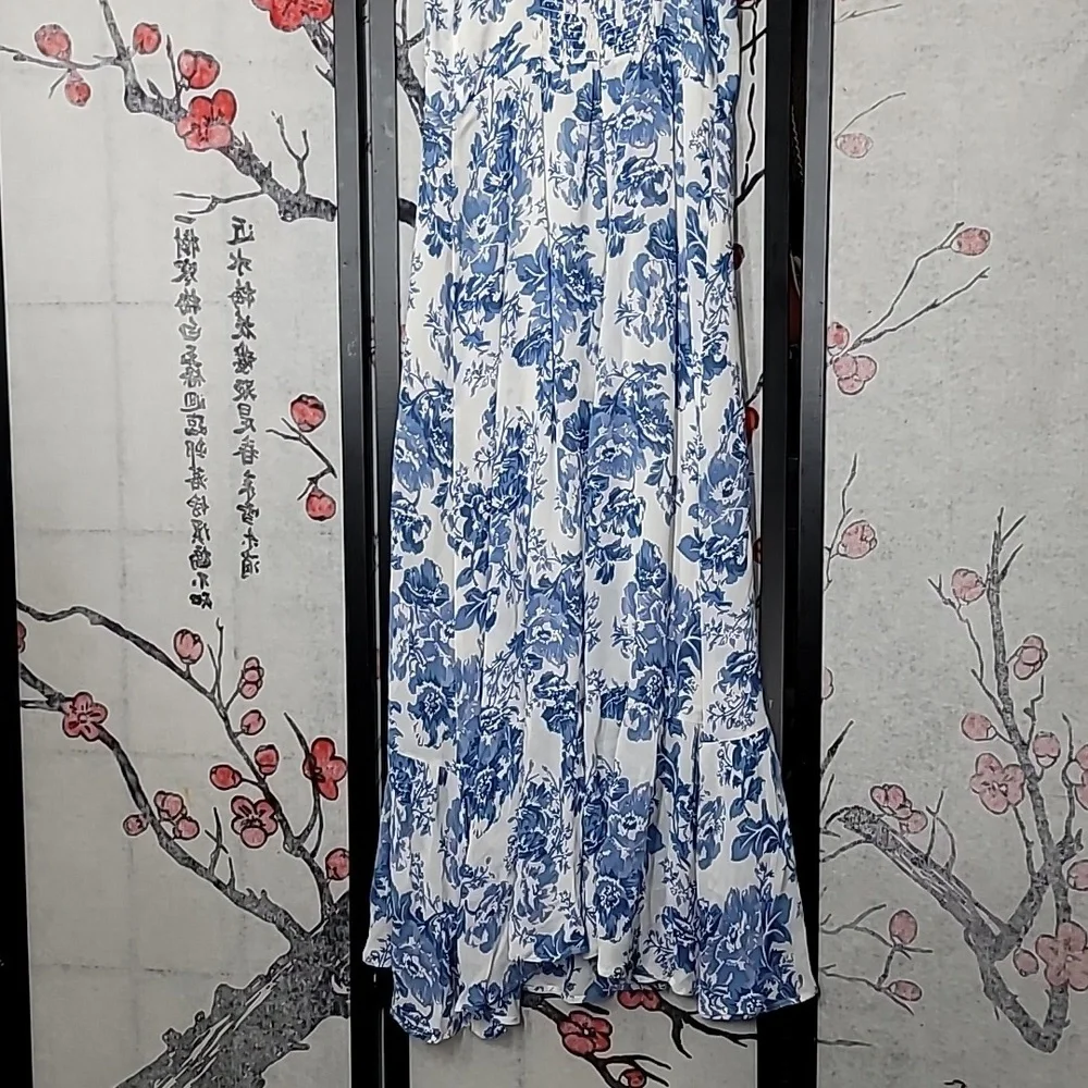 Reformation Nikita Olympia Blue White Floral Print Dress Size 10 - Picture 11 of 12